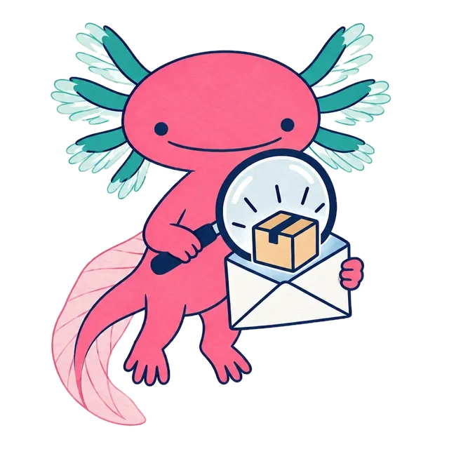The axolotl inspecting an envelope with a magnifying glass